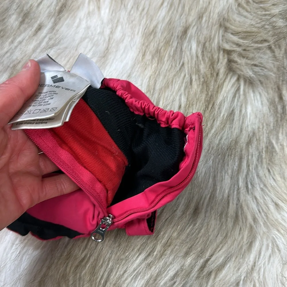XS Obermeyer Kids' Pink and Black Mittens with Zipper and Velcro Strap